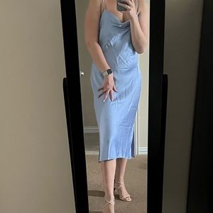 Blue silk slip midi dress
